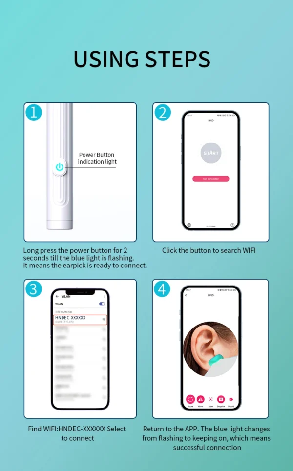 Smart Visual Ear Cleaner with Camera 1296P Ear Sticks USB C Charging Ear Wax Removal Tool WIFI Connection 6 LED Lights Earpick - Image 21