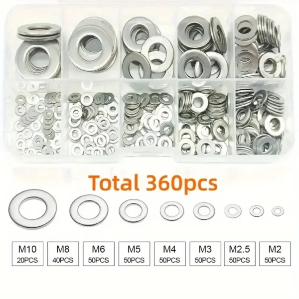 360/580pcs 304 Stainless Steel Flat Washers Set, Perfect For Home Decor, Factory Repair, Kitchens, Shops & More - Image 3