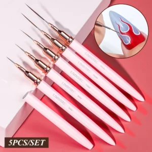 LIMEGIRL 5Pcs Professional Nail Art Liner Brush Line Stripes DIY Drawing Pen Handle Nails UV Gel Brushes Painting Manicure Tools