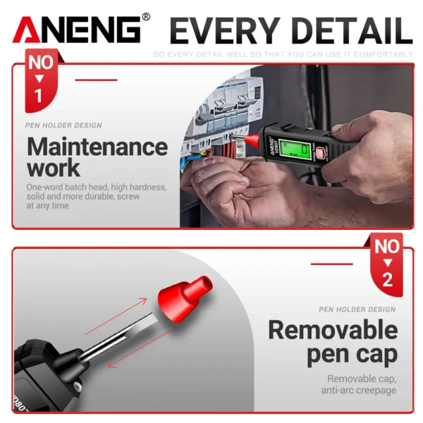 ANENG VD807 One-word Induction Portable 50/60Hz Smart Electric Pen Tester NCV Sensor AC 12-300V Non-contact Wire Detector Tools - Image 6