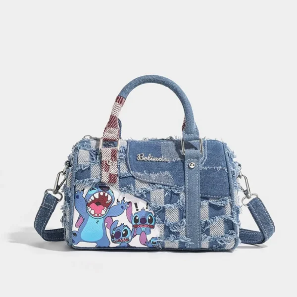 Stitch Cartoon Denim Shoulder Bags Contrast Color Fashion Handbags Women Tote Casual Satchel Backpacks Birthday Gifts For Girls