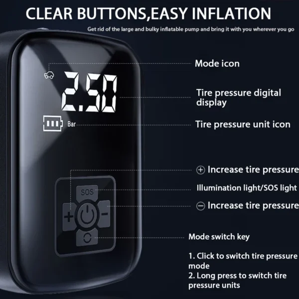 1PC Car Mounted Wireless Digital Display Inflation Pump Portable Wireless Air PumpTire Inflator for Electric Cars - Image 21