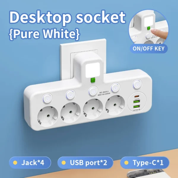 EU plug and socket 4 sockets, multi plug wall power plug and socket without extension cable or USB and Type-C port - Image 6