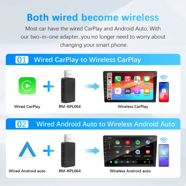 Wireless Carplay Adapter Android Auto Wireless Smart Dongle 2in1 For Volvo Benz Audi Kia Hyundai VW Mazda Cadillac MG Peugeot - Image 15