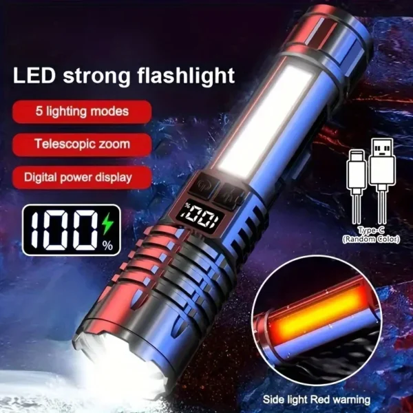 Heinast High Power LED Flashlight Powerful TYPE-C Rechargeable COB Flashlight With Side Light Torch For Outdoor Camping Hiking - Image 9