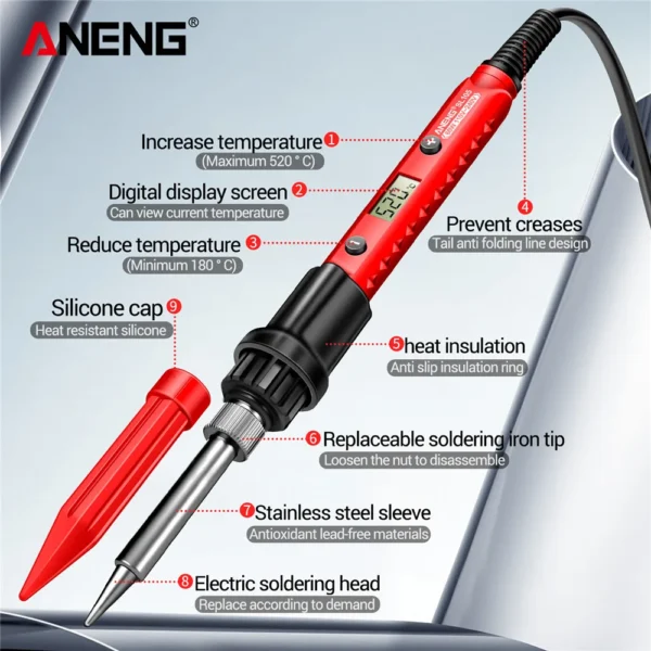 ANENG SL104/SL105 Electric Soldering Iron Professional Digital Display Adjustable Temperature Portable Kit Welding Solder Repair - Image 11