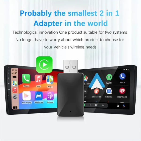 2in1 Wired to Wireless CarPlay Android Auto Adapter for OEM Car Stereo With USB Plug and Play - Image 2