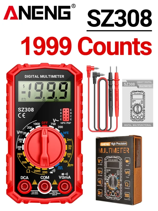 ANENG SZ308 Square Wave Digital Tester 1999 Counts HFE Triode Buzzer Multimeter AC/DC Voltage 10A Current Multimeters Meter Tool - Image 7