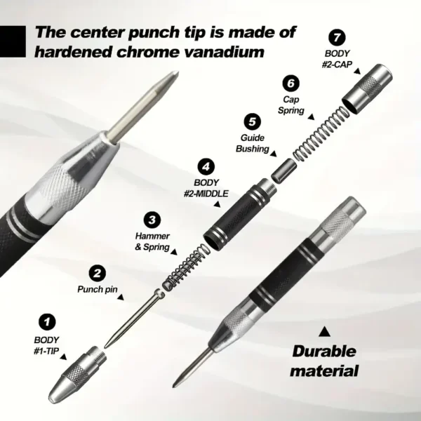 Auto Center Puncher Hole Marker Wood Metal Steel Spring Load Kerner Drill Locator Heavy Duty Punch Carpentry Automatic Hand Tool - Image 3