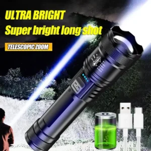 High Strong Power Led Flashlights 2000LM Tactical Torch with Display Light USB Charging Camping Fishing Emergency Zoom Lantern