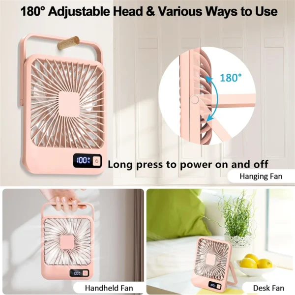 Desk Fan, Portable USB Rechargeable Fan, 180° Tilt Folding Personal Fan With Power Display, 5 Speeds Ultra Quiet Table Fan - Image 13