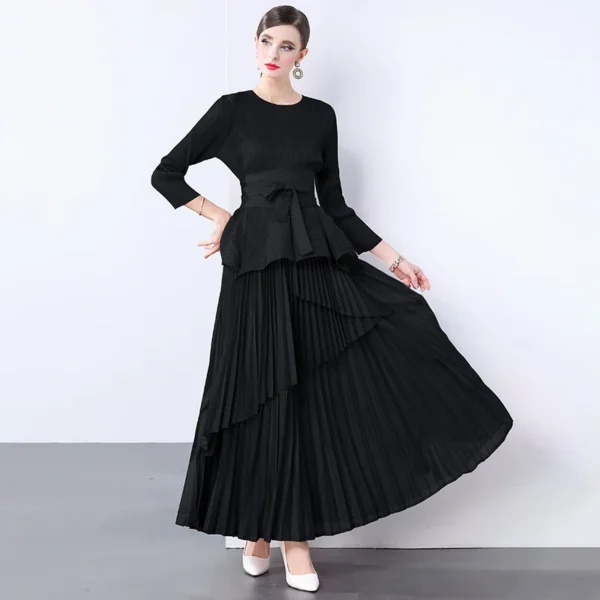 Miyake Irregular Lantern Skirt Top+long Lace Up Pleated Skirt Womens Two Peice Sets French Retro Pleated Autumn Skirts 2024 - Image 5