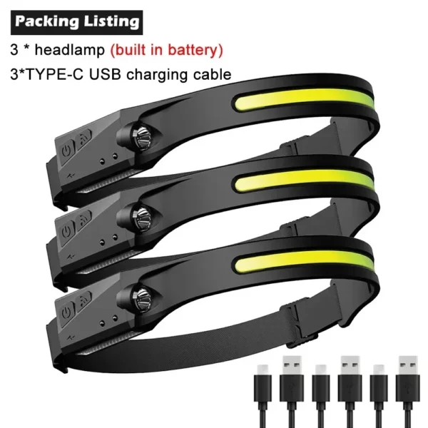 230°Bright Beam Headlamp LED Sensor Head lamp Built-in Battery USB Rechargeable Head Flashlight Outdoor Camping Fishing Headligh - Image 12