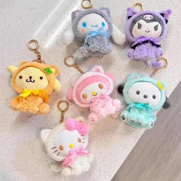 Sanrio Hello Kitty Keychain My Melody Kuromi Plush Keyring Kawaii Cinnamoroll Children Toys Keychains Cute Pompom Purin Gifts - Image 14