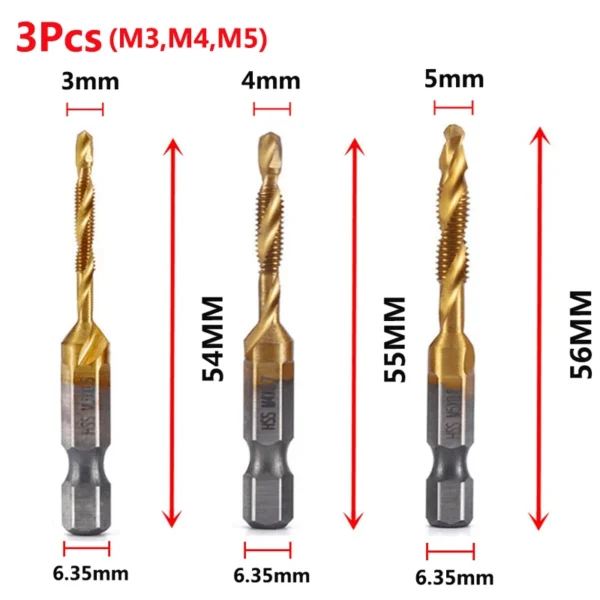 Hex Shank Titanium Plated HSS Screw Thread Metric Tap Drill Bits Screw Machine Compound Tap M3 M4 M5 M6 M8 M10 Hand Tools - Image 13