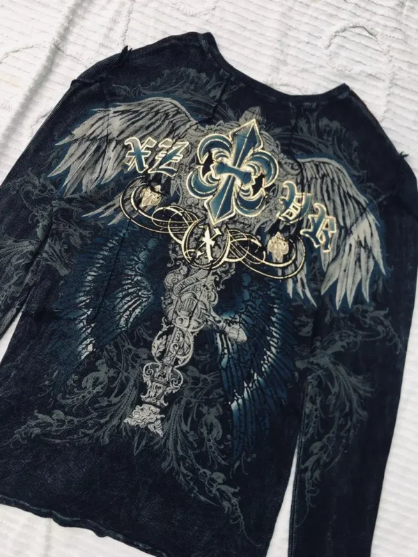 American street new fashion xzavier double-sided oversized printed cotton top personalized hip-hop Harajuku retro clothing - Image 26