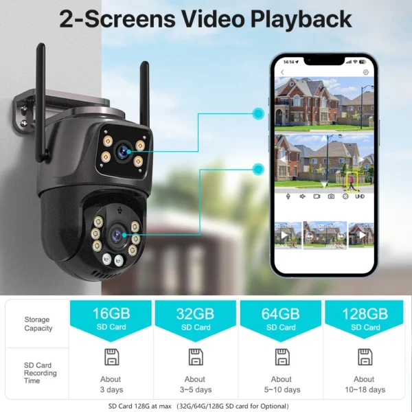 4K 8MP HD Wifi PTZ Camera Outdoor 4MP Dual Lens Dual Screen AI Auto Tracking IP Camera CCTV Audio Video Surveillance P2P iCSee - Image 6