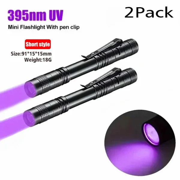 UV Flashlight 395nm Ultraviolet Torch With Pen Clip Portable AAA Batteries Used Violet Light Pet Urine Scorpion Detector UV Lamp - Image 12