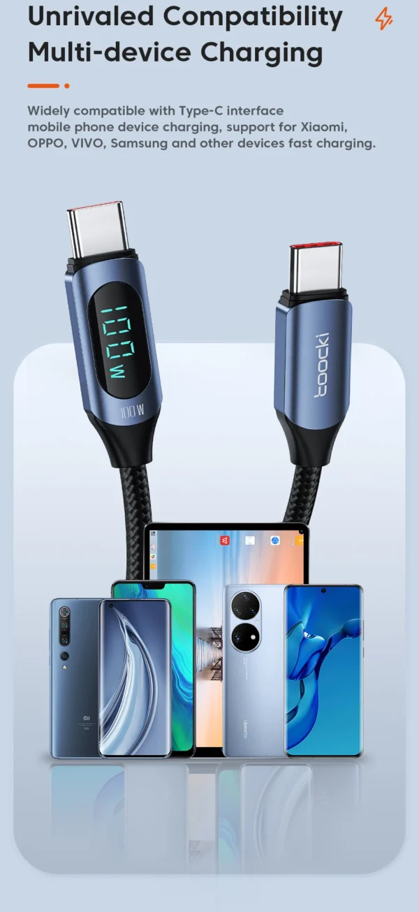 Toocki Type C to Type C Cable 100W PD Fast Charging Charger USB C to USB C Display Cable For Xiaomi POCO F3 Realme Macbook iPad - Image 20
